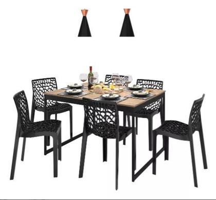 Imagem de Mesa De Jantar 120x90 + 6 Cadeiras Lamina Com Preto Estilo Industrial Cozinhas E Salas De Jantar Compactas Com Toque Retrô