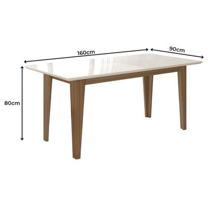 Imagem de Mesa de Jantar 160cm Liz com Vidro Carvalho Off White e 6 Cadeiras Josi Liso Carvalho Fendi  Poliman