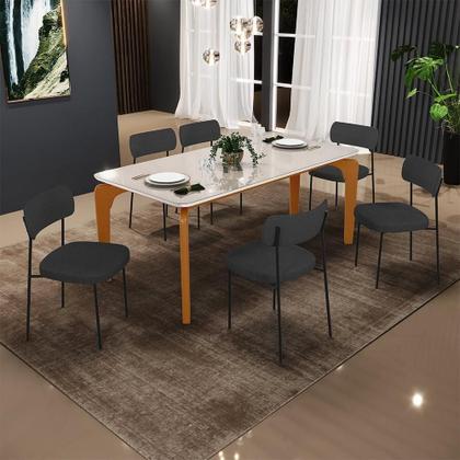 Imagem de Mesa De Jantar 160cm Off White Com 6 Cadeiras Grafite