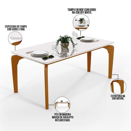 Imagem de Mesa De Jantar 160cm Off White Nature Com 6 Cadeiras Camel
