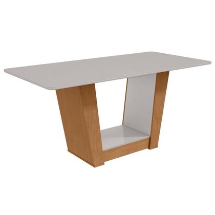 Imagem de Mesa de Jantar 1,70 Apogeu com vidro Serigrafado e 6 cadeiras Apogeu de tecido Suede Animale Bege Amêndoa Clean/off White