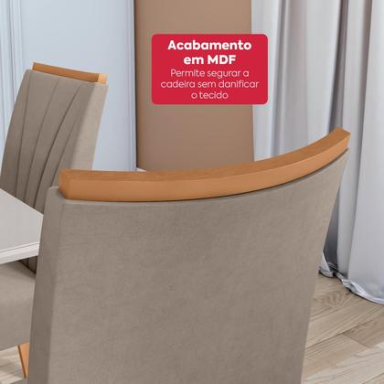 Imagem de Mesa de Jantar 1,70 Apogeu com vidro Serigrafado e 6 cadeiras Apogeu de tecido Suede Animale Bege Amêndoa Clean/off White
