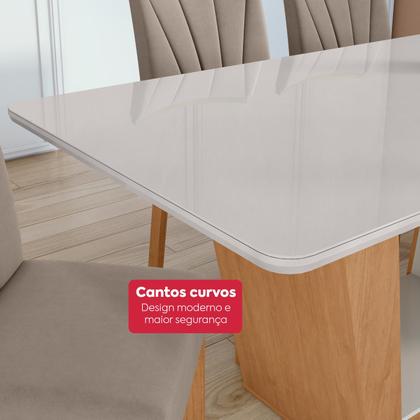 Imagem de Mesa de Jantar 1,70 Apogeu com vidro Serigrafado e 6 cadeiras Apogeu de tecido Suede Animale Bege Amêndoa Clean/off White