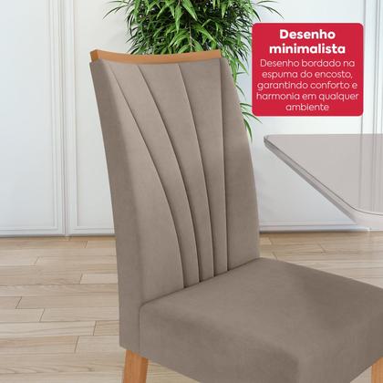 Imagem de Mesa de Jantar 1,70 Apogeu com vidro Serigrafado e 6 cadeiras Apogeu de tecido Suede Animale Bege Amêndoa Clean/off White