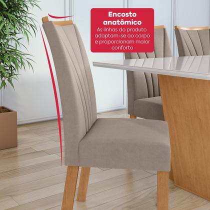Imagem de Mesa de Jantar 1,70 Apogeu com vidro Serigrafado e 6 cadeiras Apogeu de tecido Suede Animale Bege Amêndoa Clean/off White