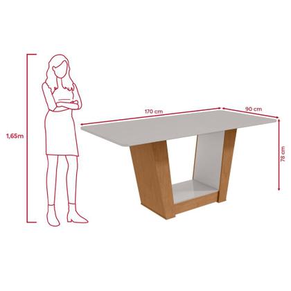 Imagem de Mesa de Jantar 1,70 Apogeu com vidro Serigrafado e 6 cadeiras Apogeu de tecido Suede Animale Bege Amêndoa Clean/off White
