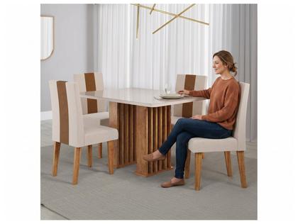 Imagem de Mesa de Jantar 4 Cadeiras 4 Lugares Retangular Mel Bronze e Off White Viero Móveis Vigo