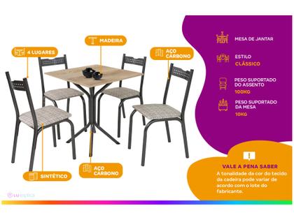 Imagem de Mesa de Jantar 4 Cadeiras Quadrada