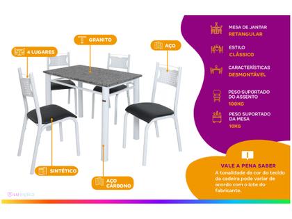 Imagem de Mesa de Jantar 4 Cadeiras Retangular Aço Tampo Granito Poeme Ciplafe