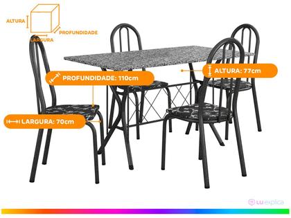 Imagem de Mesa de Jantar 4 Cadeiras Retangular Preto Artefamol Ravena
