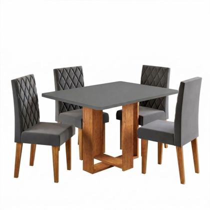 Imagem de Mesa de Jantar 4 Lugares Afrodite Mel/Cinza/Veludo Cinza - Viero Móveis