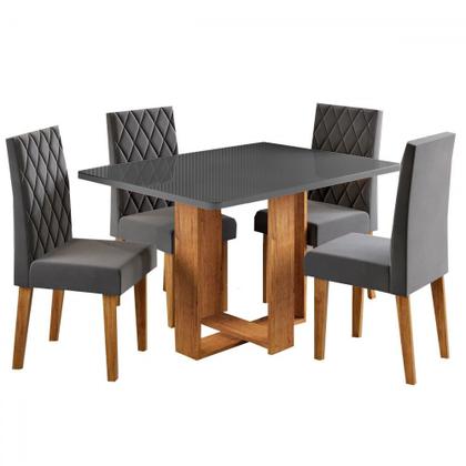 Imagem de Mesa de Jantar 4 Lugares Afrodite Mel/Cinza/Veludo Cinza - Viero Móveis