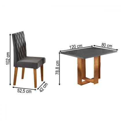 Imagem de Mesa de Jantar 4 Lugares Afrodite Mel/Cinza/Veludo Cinza - Viero Móveis