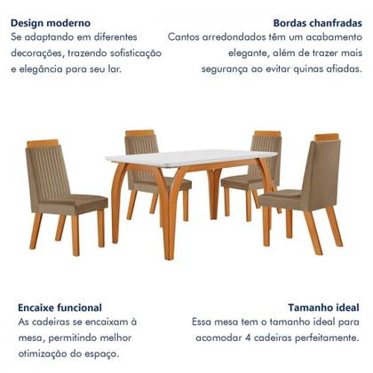 Imagem de Mesa de Jantar 4 Lugares Agata com Vidro Castanho/Cinamomo/Suede Capuccino 17386 - Lj Móveis