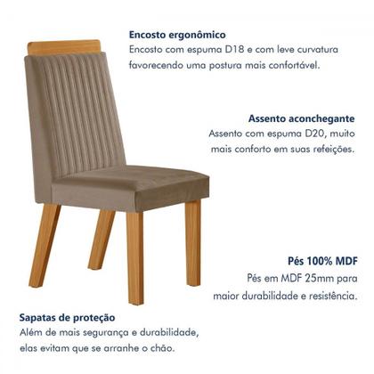 Imagem de Mesa de Jantar 4 Lugares Agata com Vidro Castanho/Cinamomo/Suede Capuccino 17386 - Lj Móveis