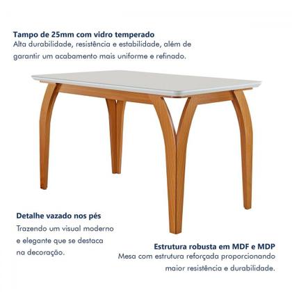 Imagem de Mesa de Jantar 4 Lugares Agata com Vidro Castanho/Cinamomo/Suede Capuccino 17386 - Lj Móveis