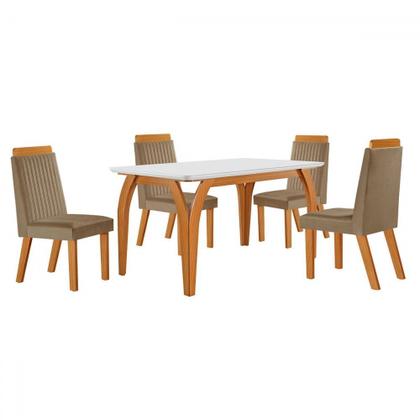 Imagem de Mesa de Jantar 4 Lugares Agata com Vidro Castanho/Cinamomo/Suede Capuccino 17386 - Lj Móveis
