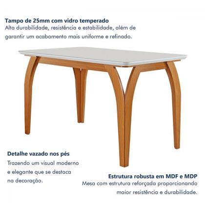 Imagem de Mesa de Jantar 4 Lugares Agata com Vidro Castanho/Cinamomo/Suede Creme 17386 - Lj Móveis