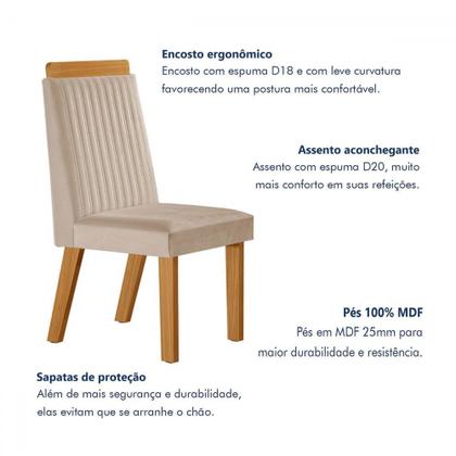 Imagem de Mesa de Jantar 4 Lugares Agata com Vidro Castanho/Cinamomo/Suede Creme 17386 - Lj Móveis