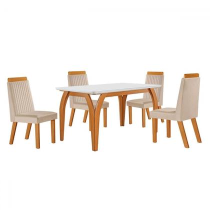 Imagem de Mesa de Jantar 4 Lugares Agata com Vidro Castanho/Cinamomo/Suede Creme 17386 - Lj Móveis