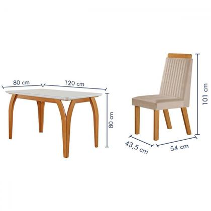 Imagem de Mesa de Jantar 4 Lugares Agata com Vidro Castanho/Cinamomo/Suede Creme 17386 - Lj Móveis