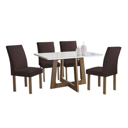Imagem de Mesa de Jantar 4 Lugares Arizona Canela com Vidro Chocolate/Off White/Marrom 20766 - Cel Móveis