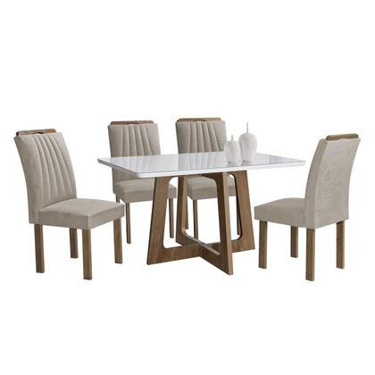 Imagem de Mesa de Jantar 4 Lugares Arizona com Vidro Chocolate/Off White/Bege Claro 20767 - Cel Móveis