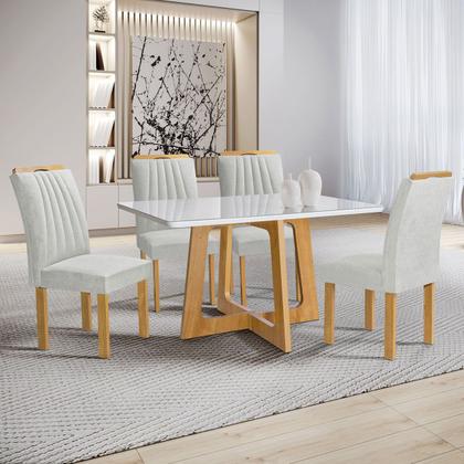 Imagem de Mesa de Jantar 4 Lugares Arizona com Vidro Cinamomo/Off White/Boucle Gelo 20767 - Cel Móveis