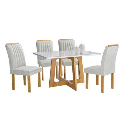 Imagem de Mesa de Jantar 4 Lugares Arizona com Vidro Cinamomo/Off White/Boucle Gelo 20767 - Cel Móveis