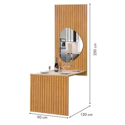 Imagem de Mesa de Jantar 4 Lugares Bella Arizona com Vidro e Espelho Ripado Cinamomo/Off White/Bege Claro - Cel Móveis