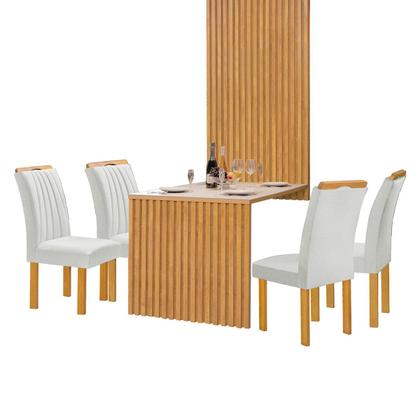 Imagem de Mesa de Jantar 4 Lugares Bella Arizona com Vidro Ripado Cinamomo/Off White/Boucle Gelo - Cel Móveis