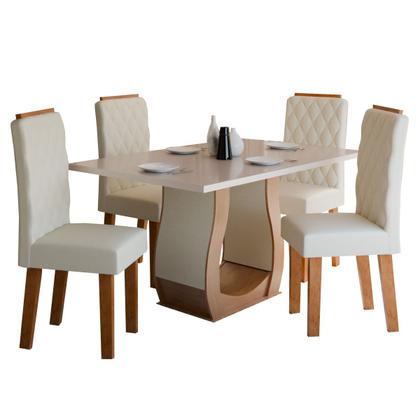 Imagem de Mesa de Jantar 4 Lugares Belvedere com Vidro Mel/Off White/Veludo Pastel - Panorama Móveis