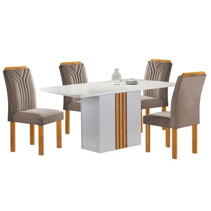 Imagem de Mesa de Jantar 4 Lugares Celeste com Vidro Off White/Cinamomo/Bege Escuro - Cel Móveis