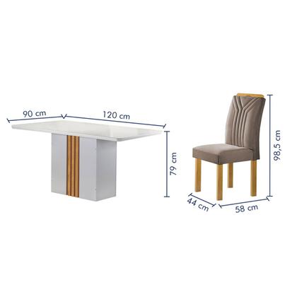 Imagem de Mesa de Jantar 4 Lugares Celeste com Vidro Off White/Cinamomo/Bege Escuro - Cel Móveis