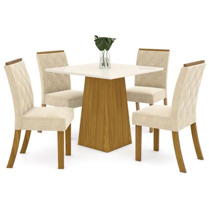 Imagem de Mesa de Jantar 4 Lugares élida Nature/Off White/Linho - Bci Móveis