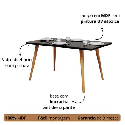 Imagem de Mesa De Jantar 4 Lugares Estilo Retrô Pés Palito E Vidro MDF