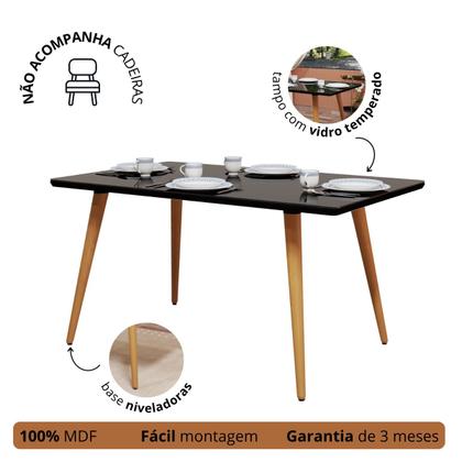 Imagem de Mesa De Jantar 4 Lugares Estilo Retrô Pés Palito E Vidro MDF