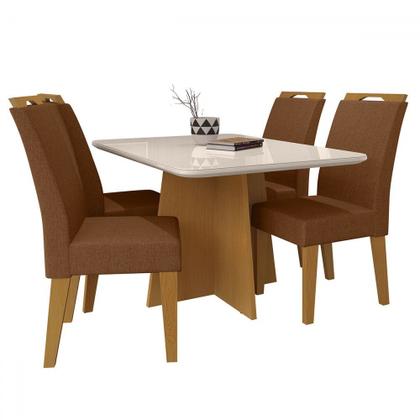 Imagem de Mesa de Jantar 4 Lugares Evora com Vidro Nature/Marrom - Art Panta