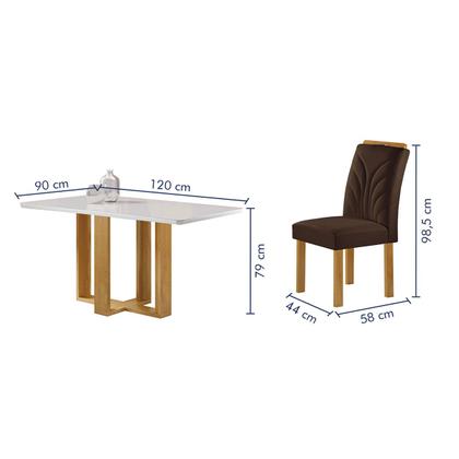 Imagem de Mesa de Jantar 4 Lugares Isadora com Vidro Cinamomo/Off White/Marrom - Cel Móveis