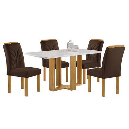 Imagem de Mesa de Jantar 4 Lugares Isadora com Vidro Cinamomo/Off White/Marrom - Cel Móveis