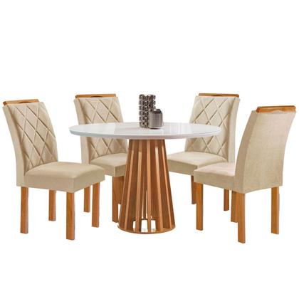 Imagem de Mesa de Jantar 4 Lugares Kansas/Arthus com Vidro Cinamomo/Off White/Suede Cru 17991 - Cel Móveis