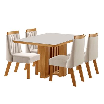 Imagem de Mesa de Jantar 4 Lugares Kiev com Vidro Cinamomo/Suede Creme - Panorama Móveis