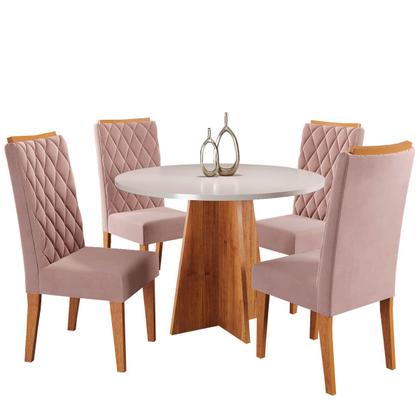 Imagem de Mesa de Jantar 4 Lugares Laila Mel/Blonde/Veludo Rosa - Pnr Móveis