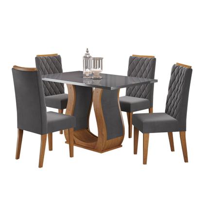 Imagem de Mesa de Jantar 4 Lugares Los Angeles com Vidro Mel/Grafite/Veludo Grafite - Panorama Móveis