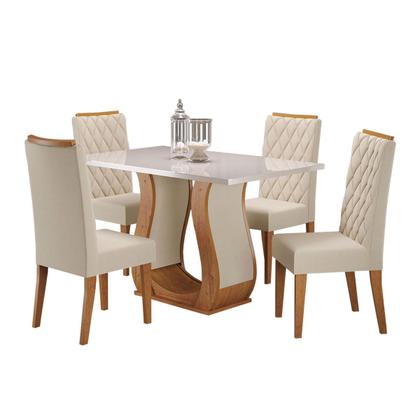 Imagem de Mesa de Jantar 4 Lugares Los Angeles com Vidro Mel/Off White/Veludo Pastel - Panorama Móveis