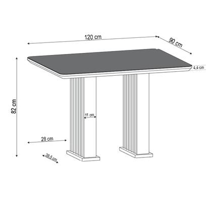 Imagem de Mesa de Jantar 4 Lugares Madeline com Vidro Ripado Mel/Bege/Off White - Viero Móveis
