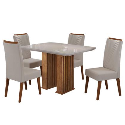 Imagem de Mesa de Jantar 4 Lugares Madeline com Vidro Ripado Mel/Bege/Off White - Viero Móveis