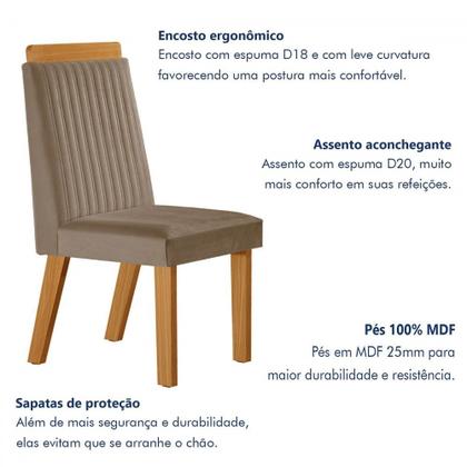 Imagem de Mesa de Jantar 4 Lugares Madri com Vidro Castanho/Cinamomo/Suede Capuccino - Lj Móveis