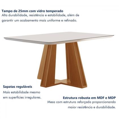 Imagem de Mesa de Jantar 4 Lugares Madri com Vidro Castanho/Cinamomo/Suede Capuccino - Lj Móveis
