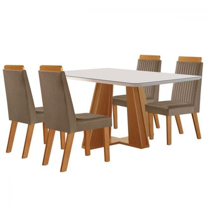 Imagem de Mesa de Jantar 4 Lugares Madri com Vidro Castanho/Cinamomo/Suede Capuccino - Lj Móveis